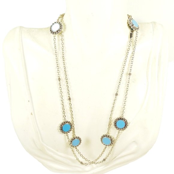 LAGOS Maya Sterling Silver Blue Turquoise Circle Stations Long Necklace - Picture 2 of 8